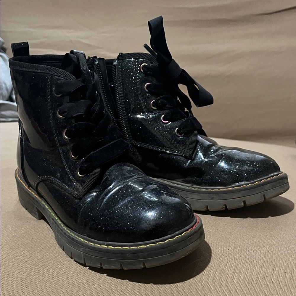 Black Glitter Combat Boots